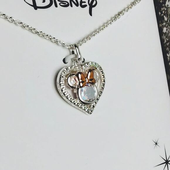 Disney Minnie Mouse Necklace Silver-Toned Heart NIP - Picture 4 of 8
